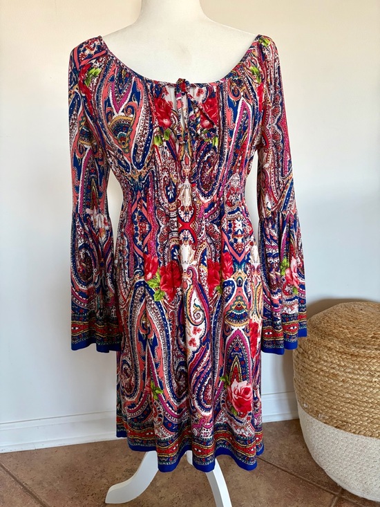 Boston Proper Dresses & Skirts - Boston Proper Boho Floral Paisley Off-Shoulder Mini Dress in Multi-Color